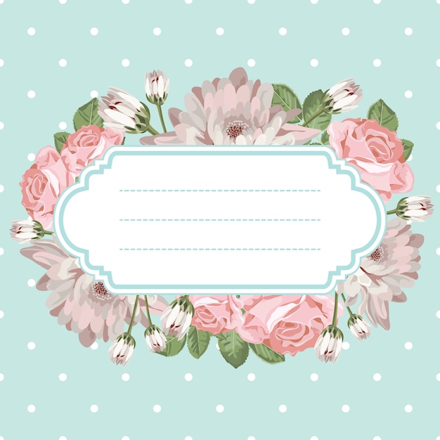 Schäbige schicke chrysanthemen und rosen auf hellgrünem hintergrund des tupfens Premium Vektoren