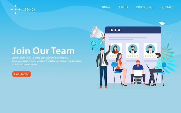Schließen sie sich unserem team an, website-vorlage, geschichtet, einfach zu bearbeiten und anzupassen, illustration konzept Premium Vektoren