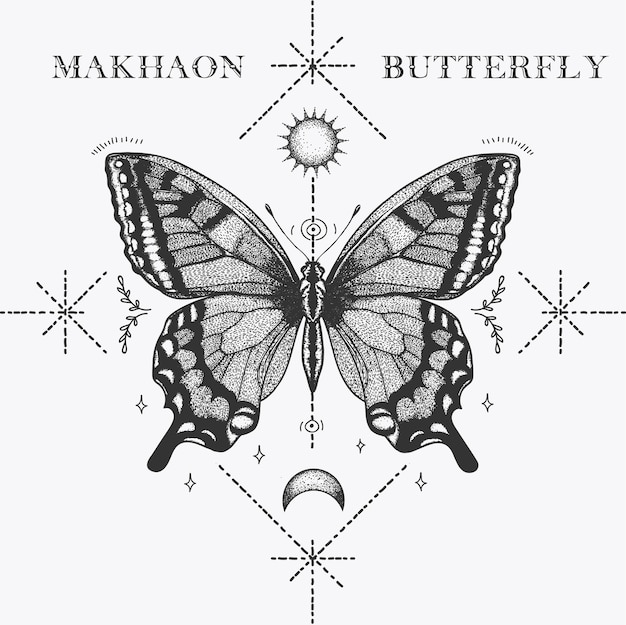 Schmetterling Makhaon Tattoo Premium Vektor