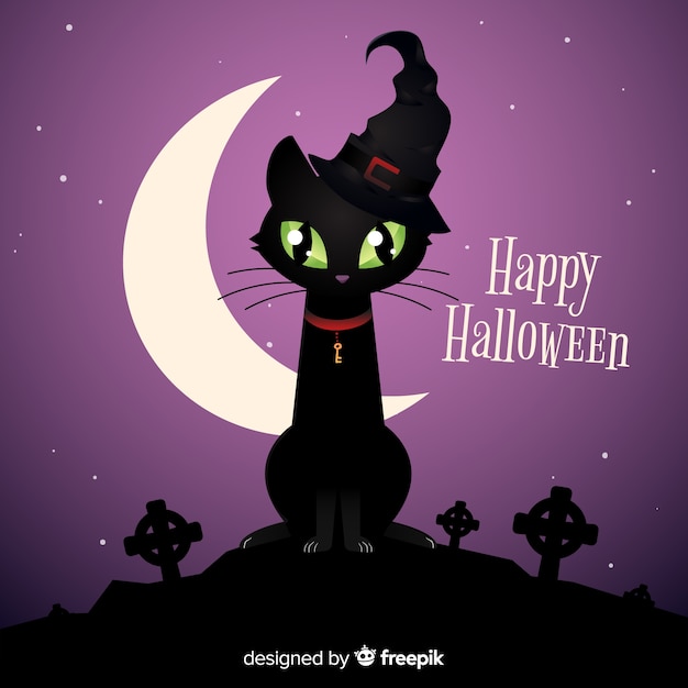 Schöne halloween katze mit flachem design | Kostenlose Vektor