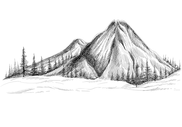 Schone Hand Zeichnen Landschaft Mit Bergskizzenentwurf Kostenlose Vektor