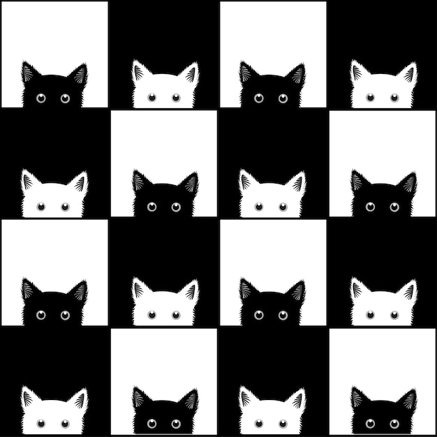 Schwarz-weißer katzen-schachbrett hintergrund Premium Vektoren