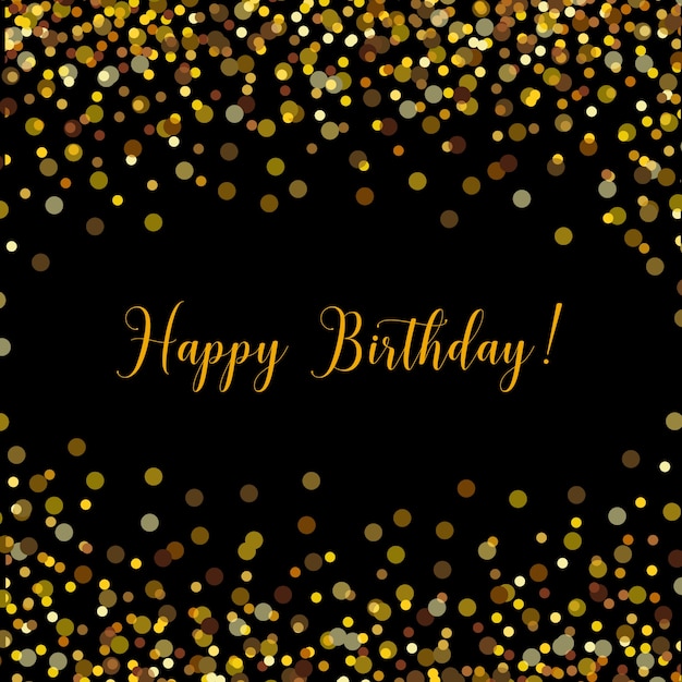 Schwarze alles gute zum geburtstagskarte mit goldkonfettis PremiumVektor