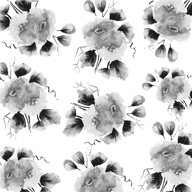 Schwarzweiss Aquarell Blumenhintergrund Kostenlose Vektor