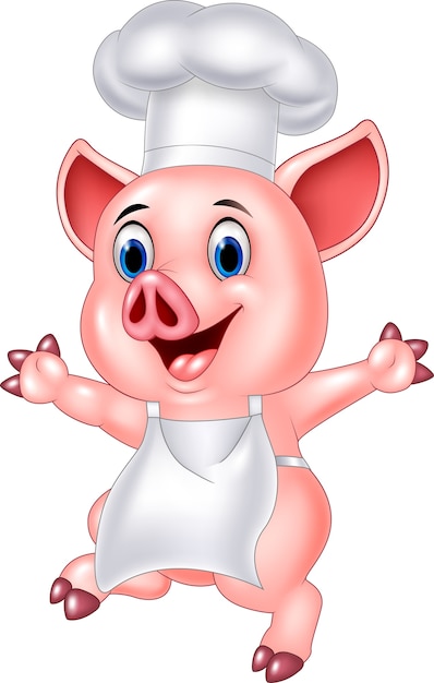 Schwein Chef Cartoon Premium Vektor