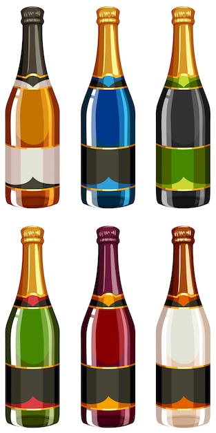 Sektflaschen In Verschiedenen Etiketten Premium Vektor
