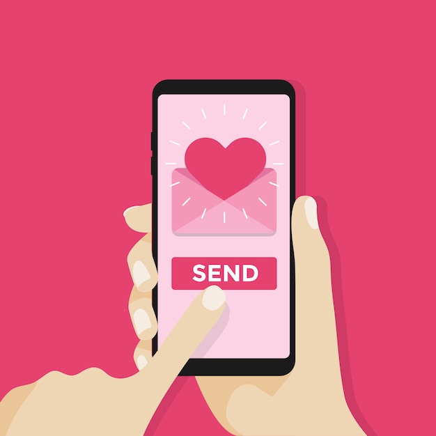 Senden sie liebe mit handy. PremiumVektor