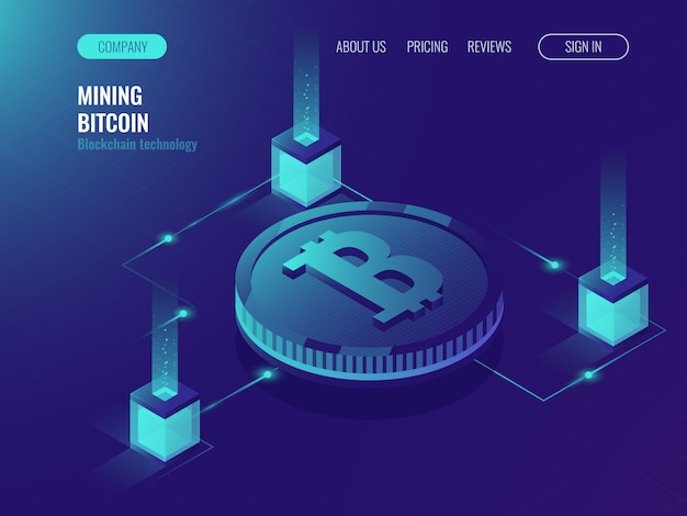 Serverraum für bergbaukryptowährung bitcoin, computertechnologiewebseite Kostenlosen Vektoren