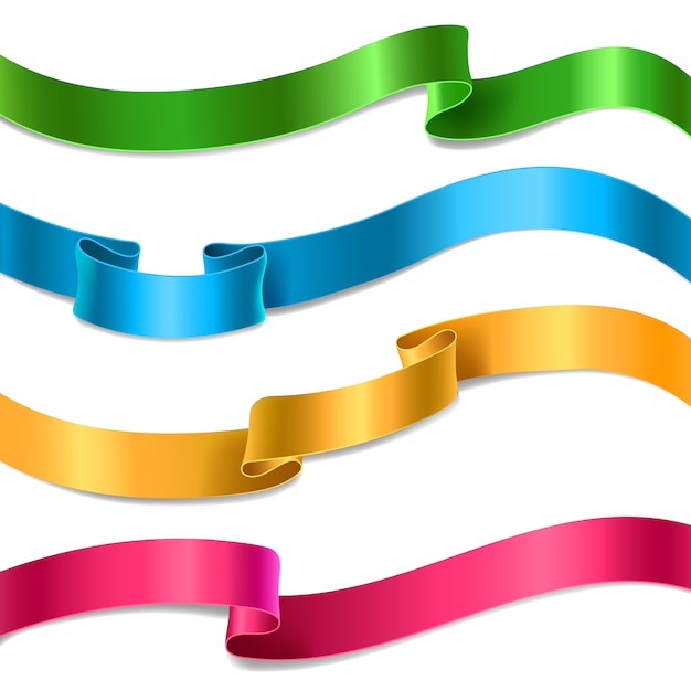 Set aus fließenden satin- oder seidenbändern in verschiedenen farben. Kostenlosen Vektoren