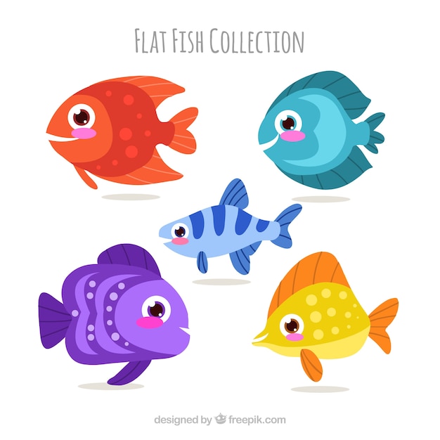 Set bunte fische in der flachen art | Kostenlose Vektor