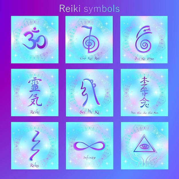 Set Heilige Symbole Der Reiki Energie Premium Vektor