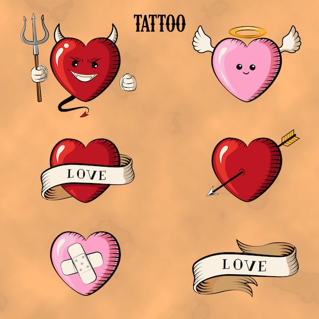 Set herzen tattoo PremiumVektor