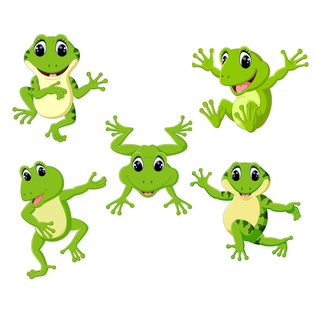 Set-sammlung netter frosch cartoon Premium Vektoren