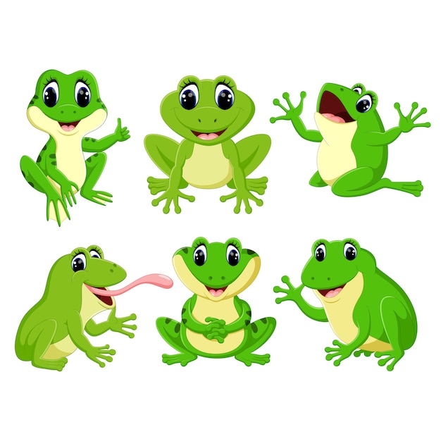 Set-sammlung netter frosch cartoon Premium Vektoren