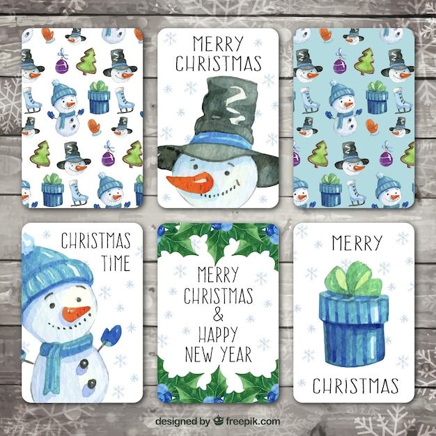 Set Schone Aquarell Weihnachtskarten Kostenlose Vektor