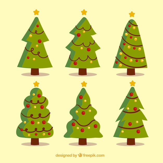 set von dekorierten weihnachtsbäume  kostenlose vektor