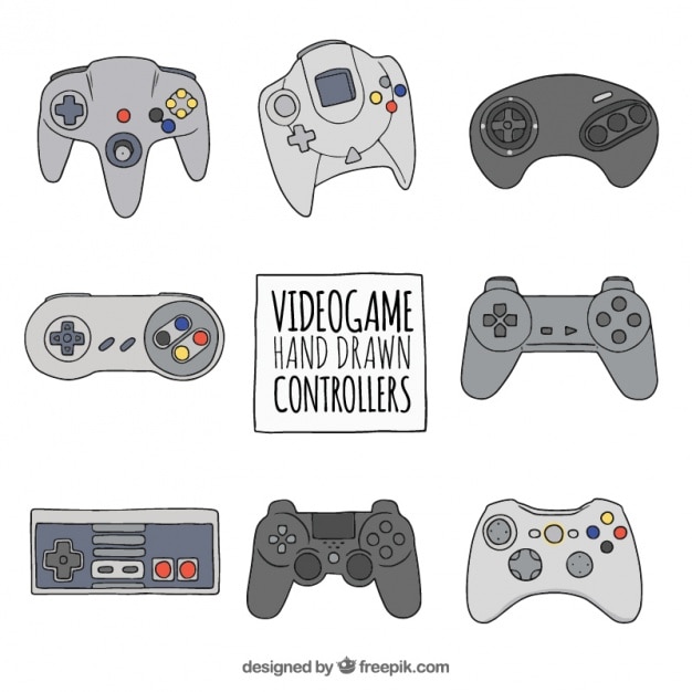 Set von hand gezeichnet video-game-controller Kostenlosen Vektoren