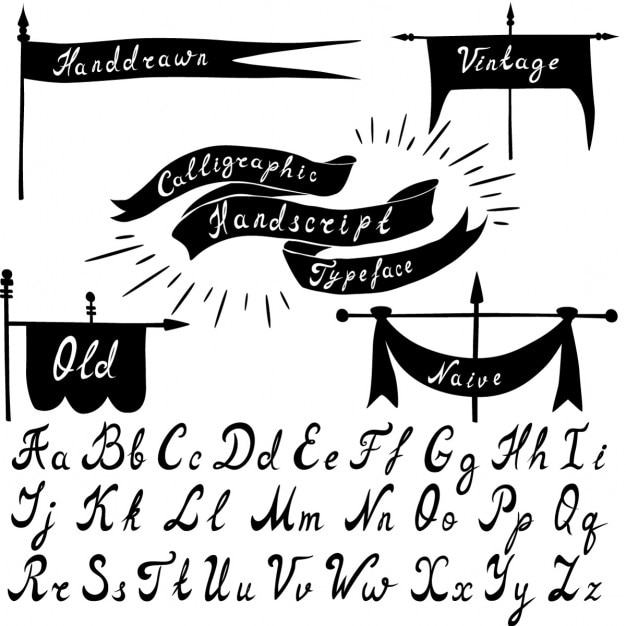 Set Von Kalligraphischer Schrift Handdrawn Und Vintage Banner Kostenlose Vektor