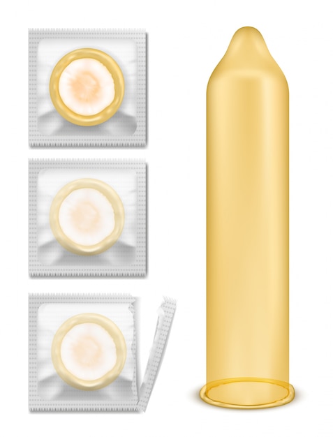 Set Von Vektor Illustration Von Latex Kondom In Verpackung Isoliert Auf Weissem Hintergrund Kostenlose Vektor