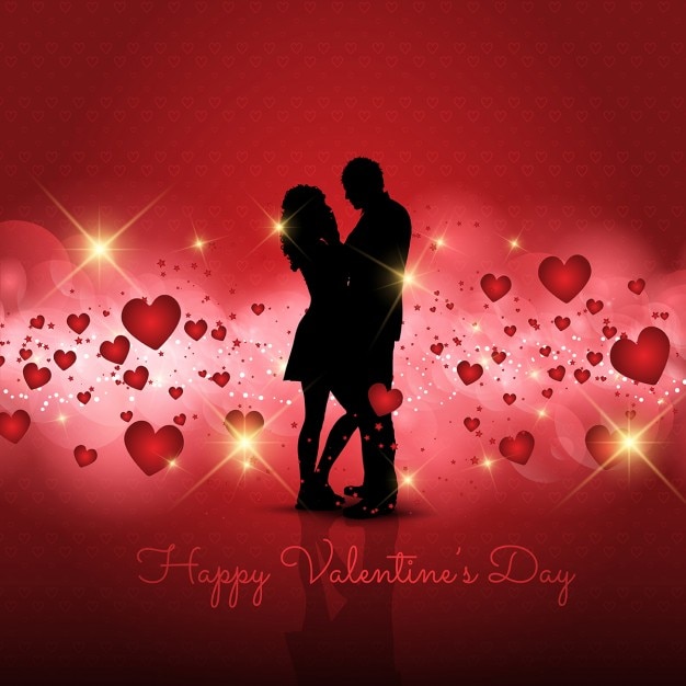 Silhouette Eines Liebenden Paar Auf Einem Valentines Day Hintergrund Kostenlose Vektor 1065