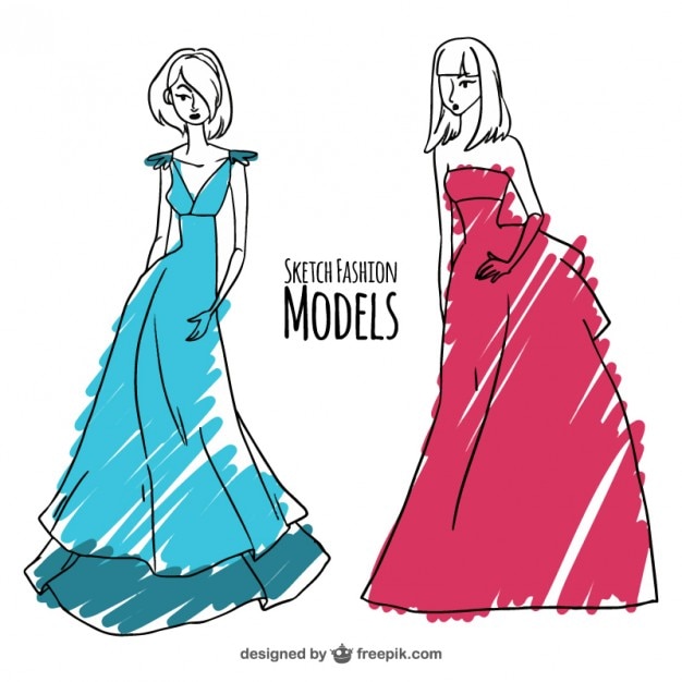 Skizzen Von Mode Modelle Mit Markern Gemalt Kostenlose Vektor
