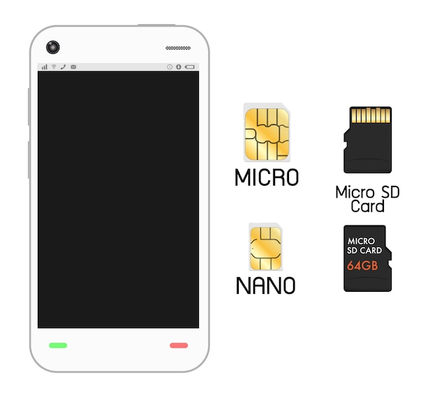 Smartphone mit sim-karte und micro-sd-karte | Premium-Vektor