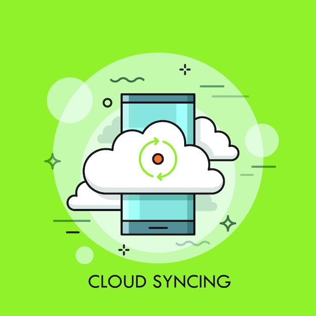 Premium Vektor Smartphone Und Zeichen Mit Zwei Pfeilen Die Kreis Bilden Cloud Computing Dienst Oder Technologie Datenspeicherung Und Synchronisierung Informationssynchronisierung