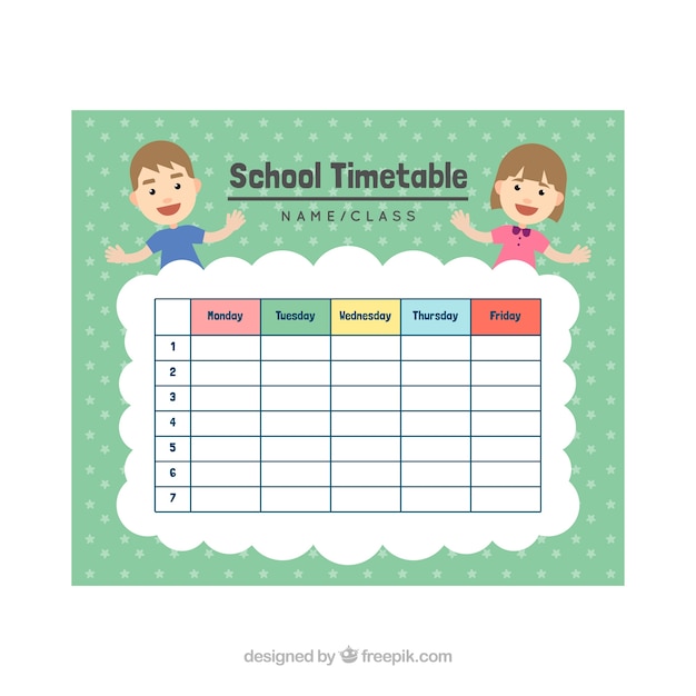 Smiley Klassenkameraden Und Schulzeitplan Kostenlose Vektor