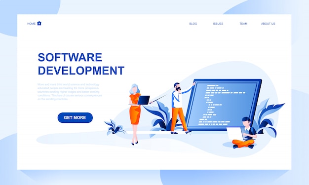 Softwareentwicklung Landing Page Template Mit Header Premium Vektor