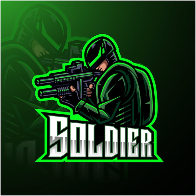 Soldat maskottchen esport gaming-logo Premium Vektoren
