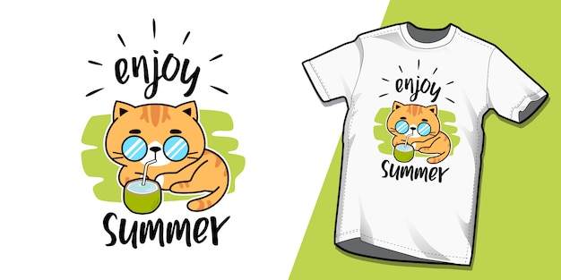 Sommer Katzen T Shirt Vorlage Designs Premium Vektor