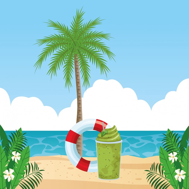 Sommerstrand und ferienkarikatur Kostenlosen Vektoren