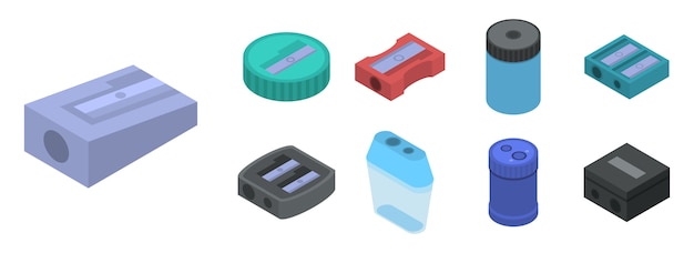 Spitzer-icon-set. isometrischer satz spitzervektorikonen für das webdesign lokalisiert auf weißem hintergrund Premium Vektoren