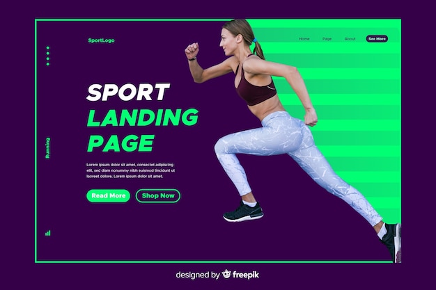 Sport landing page mit foto Kostenlosen Vektoren