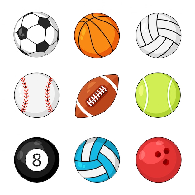 Sportballe Symbolsatz Lokalisiert Auf Weissem Hintergrund Fussball Und Baseball Fussballspiel Rugby Und Tennis Premium Vektor