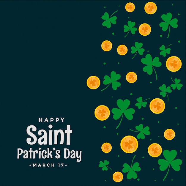 St. patricks tagesblätter und münzenhintergrund Kostenlosen Vektoren