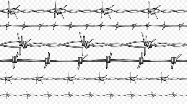 Stachel- oder widerhakendrahtillustration von nahtlosen realistischen metallischen zäunen des drahtes 3d mit scharfer kante Kostenlosen Vektoren
