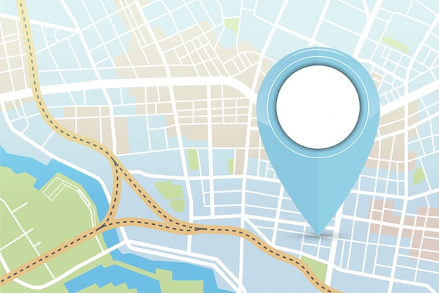 Stadtplan mit locator-symbol in blauer farbe Premium Vektoren