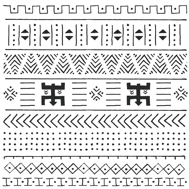 Stammes Ethnisches Schwarzweiss Muster Mit Geometrischen Elementen Traditioneller Afrikanischer Schlammstoff Stammes Design Premium Vektor
