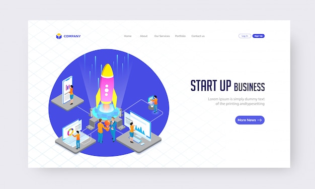 Starten sie die business-konzept-website oder das landing-page-design. Premium Vektoren