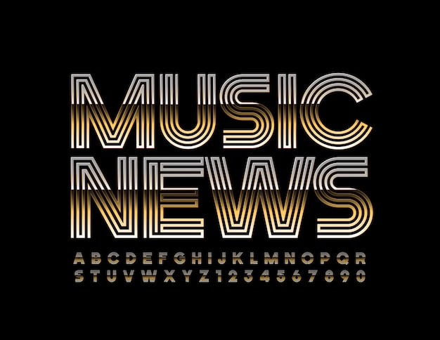 Stilvolle Logo Music News Elegante Goldene Schrift Luxus Alphabet Buchstaben Und Zahlen Premium Vektor