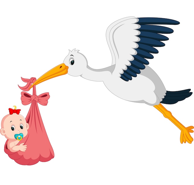 Storch Mit Baby Cartoon Premium Vektor