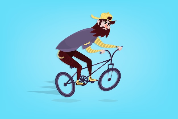 Stylischer Comic Hipster Auf Dem Bmx Bike Premium Vektor