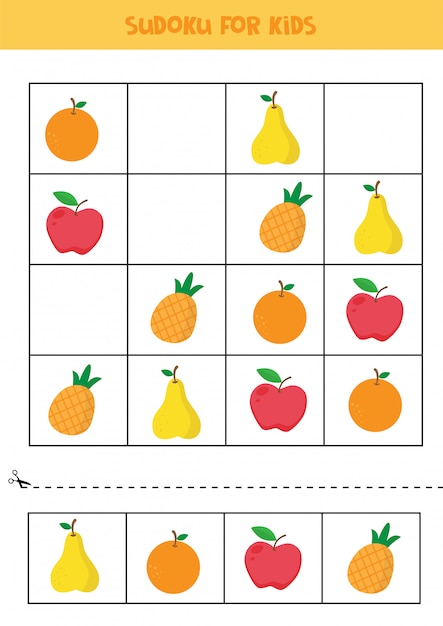 Sudoku für kinder. pädagogisches arbeitsblatt für kinder. | Premium-Vektor