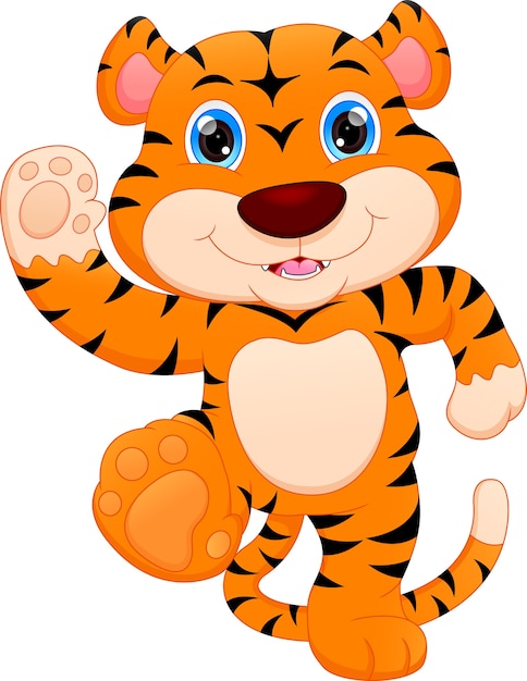 Susse Baby Tiger Cartoon Premium Vektor