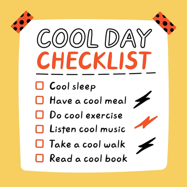 Susse Lustige Cool Day Selfcare Listen Checkliste Premium Vektor