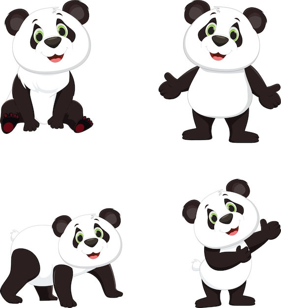 Süße pandacartoonsammlung PremiumVektor