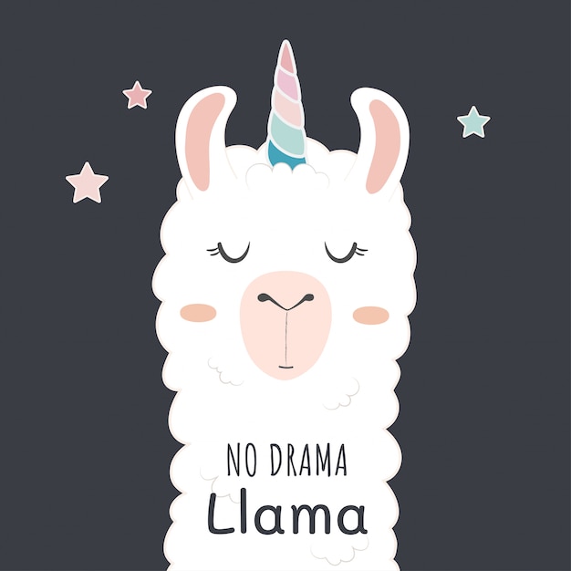 Süßer lamakopf mit einhornhorn. kein motivisches zitat eines dramalama