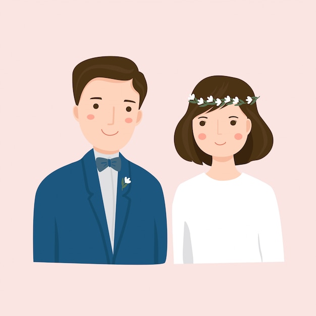 Süßes paar im hochzeitskleid illustration | Premium-Vektor