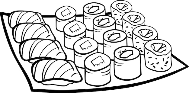 Sushi Mittagessen Cartoon Farbung Seite Premium Vektor